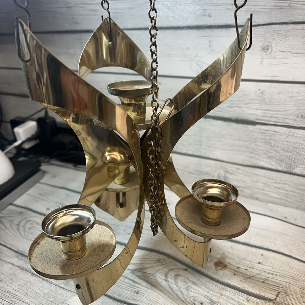 vintage retro mascot International hanging 4 candle holder Gold MCM